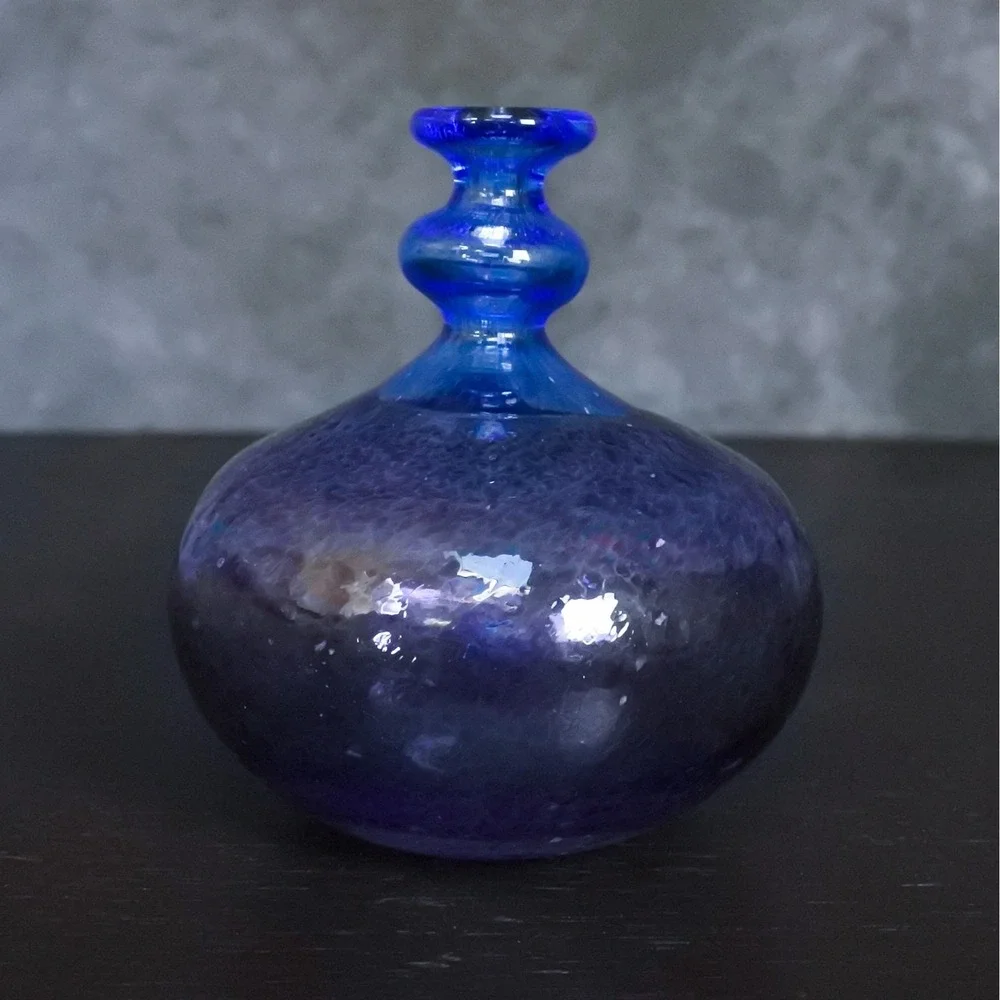 Vintage Kosta Boda Swedish Art Glass Blue Purple Hand Blown Mini Bud Vase